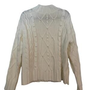 NWT Grace + Karma White Cable Knit Pearl Embellished Sweater Women's Size 3X
